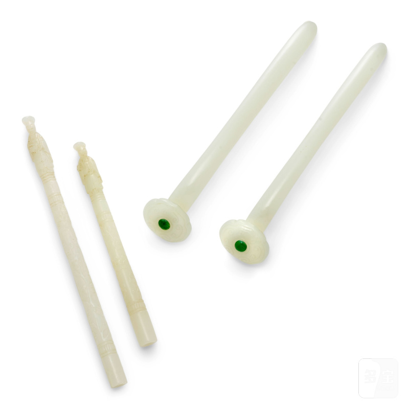 晚清 白玉如意髮簪及筆杆一組四件 | A GROUP OF FOUR WHITE JADE ARTICLES - 图1